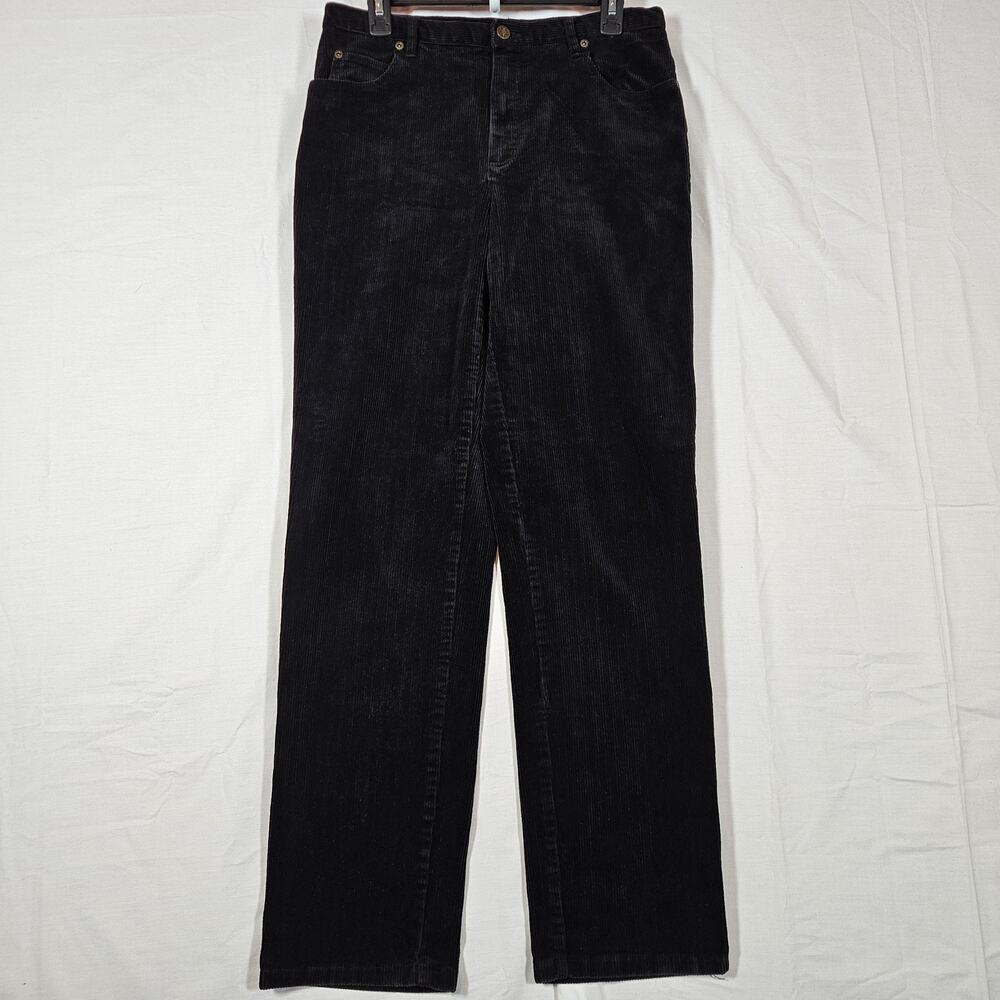 Jones New York Black Corduroy Pants Womens 10 30x30 Black Straight Leg Stretch